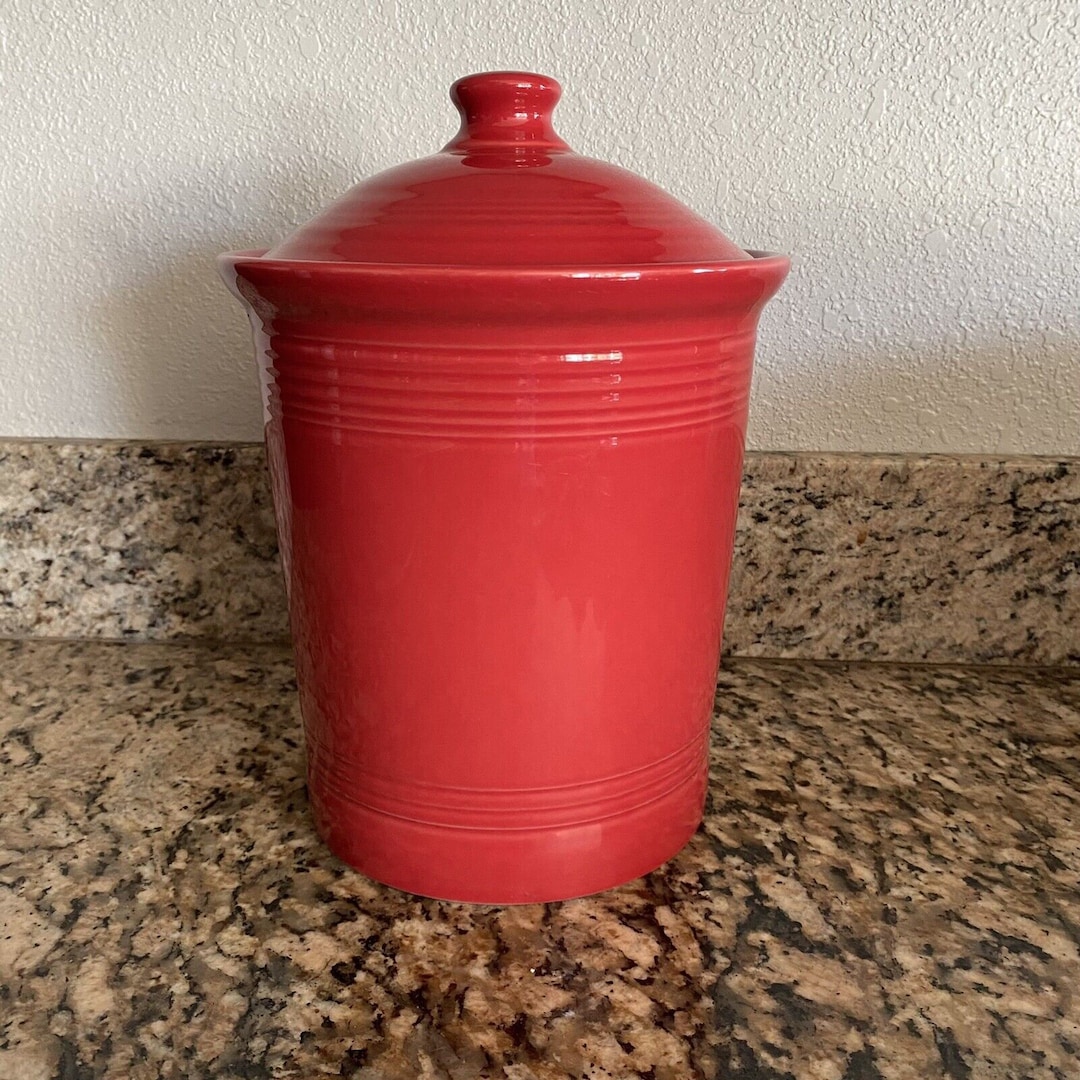 VTG 90s Fiesta Scarlet Red Large 10 Cookie Jar Canister Excellent
