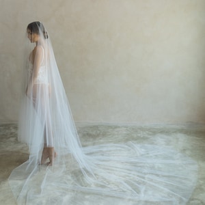 ST008 Extra Wide Long Drop Veil Two Tier Soft Wedding Veil with Long Blusher, Bridal Veil for Modern Brides, Chapel Veil, Cathedral Veil