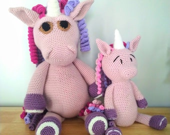 Crochet Unicorn Pattern, DIY stuffed, plush Amigurumi unicorn toys, with this set of 2, English PDF Patterns, great nursery gift or decor.