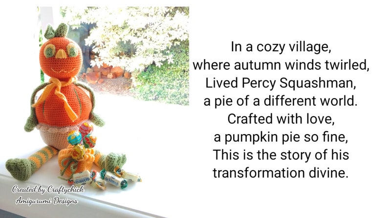 Percy Squashman Halloween Crochet Toy Pattern, Amigurumi PDF, Pumpkin Pie Man, Thanksgiving Pie, Percy Squashman story PDF included image 8