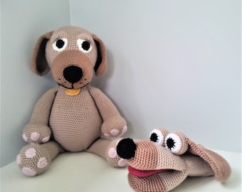 Patrón de perro a crochet para juguete y marioneta de mano de perro, patrones de amigurumi, PDF en inglés