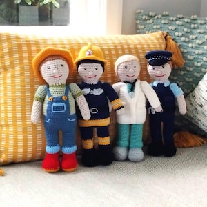 Crochet Pattern Set, The Police Officer, The Fireman, The Doctor, The Farmer Toy Softie, Amigurumi pattern,  Instant download, English PDF,