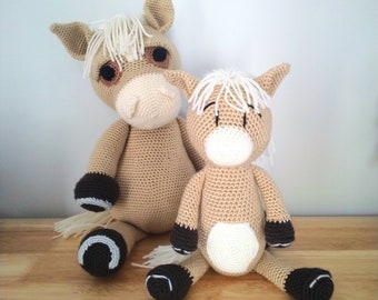 Crochet Horse Pattern, DIY stuffed, plush Amigurumi Pony toys, with this set of 2, English PDF Patterns, great baby gifts or nursery decor.