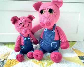 Crochet PDF Pattern Set Pig Toy Softies Ziggy and Squiggy, Amigurumi Pig PDF patterns, Instant English  download, craft nursery gift, bundle