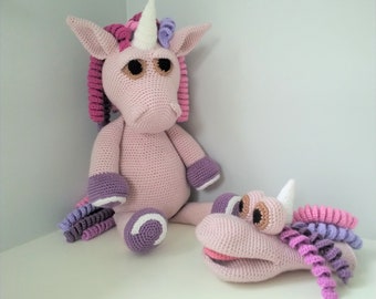 Crochet Unicorn pattern for toy and Unicorn Puppet, Amigurumi Patterns, English PDF