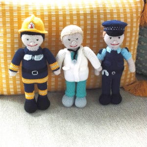 Toy Fireman, Police Officer and Doctor Crochet Pattern Set, Amigurumi Softies pattern, Instant download, softies, English PDF