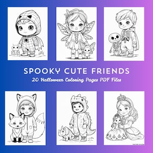 Spooky Cute Friends Coloring Pages 20 Easy Kawaii Halloween Coloring Pages For Kids Digital Download PDF Printable Files 8.5&quot; by 11&quot;