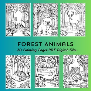 Forest Animals Coloring Pages: Woodland Nature Art (PDF Printable Files 8.5x11in)