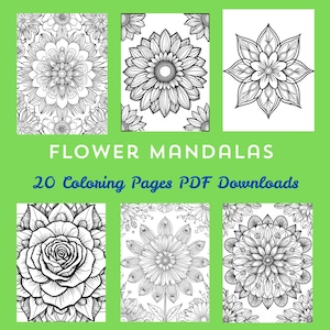Flower Mandalas Coloring Pages 20 Floral Coloring Pages Digital PDF Printable Files 8.5&quot; by 11&quot; Relaxing Easy Mindful Coloring