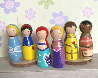 Princess Peg Dolls: Hand Painted Wooden Pretend Play Toys