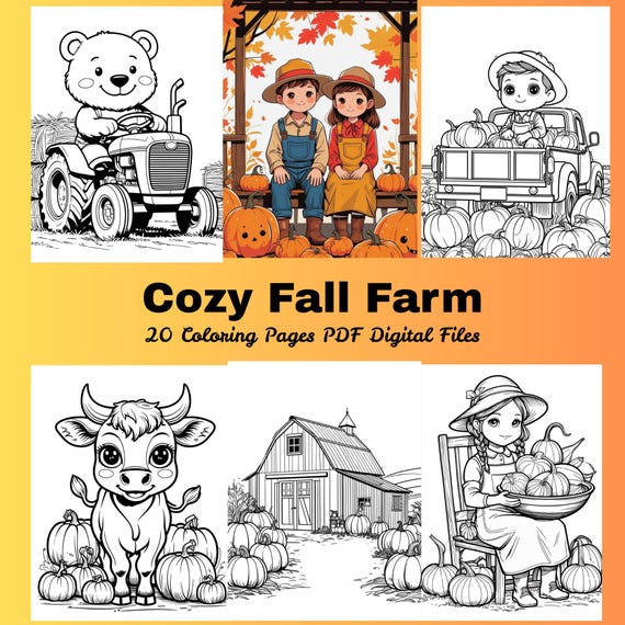 Cozy Fall Farm Coloring Pages, 20 Cute Designs (Digital PDF)