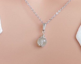 Natural aquamarine necklace, March birthstone blue gemstone crystal pendant, dainty sterling silver layering necklace, elegant gift for her