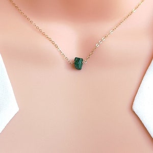 Natural raw malachite necklace, dainty 14k gold filled choker, green gemstone necklace, layering necklace, minimalist jewelry, gift for her