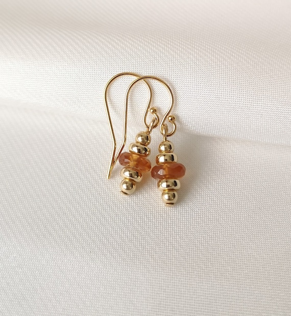 Natural hessonite garnet earrings, January birthstone jewellery, dainty 14k gold fill earrings, burnt orange gemstone earrings, elegant gift