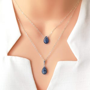 Natural blue kyanite necklace, 925 sterling silver necklace, dainty blue gemstone teardrop pendant, minimalist jewelry, elegant gift for her