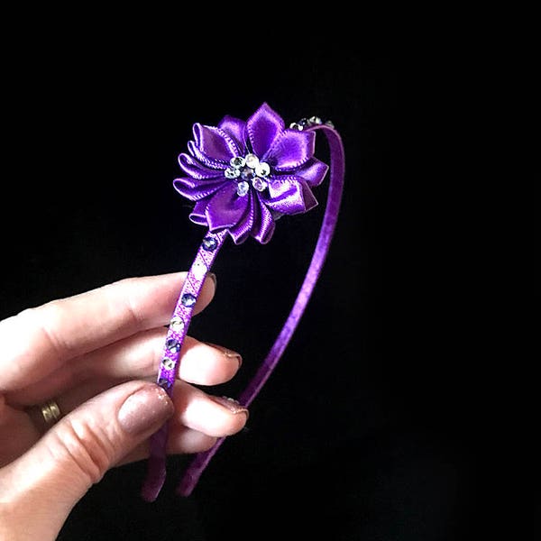 Swarovski Crystal Headband, Purple Color Accessory, Baby Gift, Bridesmaid, Wedding, Purple flower, metal headband,rhinestones - B020