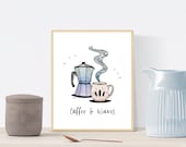 Coffee Waves Art Print Fun Minimal Surfer Home Decor Modern Wall Art 8 quot X10 quot Signed Poster PNW Ocean Lifestyle Drawing