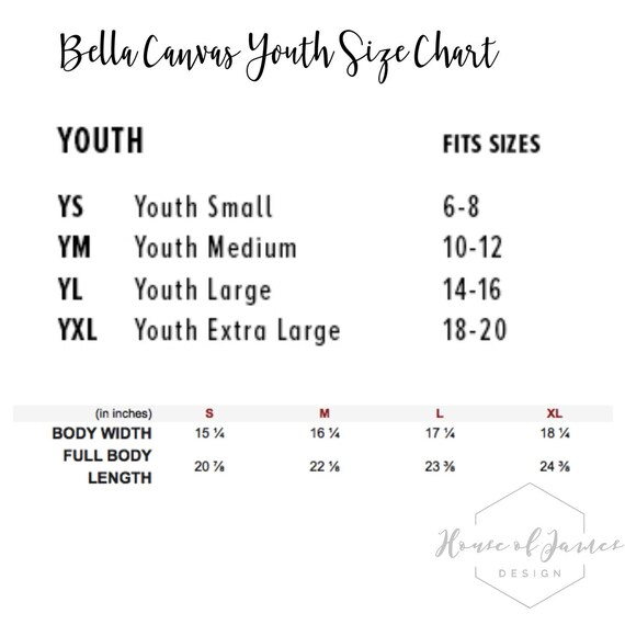 Bella And Canvas Youth Size Chart