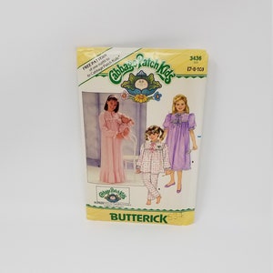 Vintage 1985 Butterick Cabbage Patch Kids Sewing Pattern: Girls Nightgown, Top, Pants (Sizes 7-8-10)