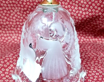 Mikasa Holiday Lights Bell, Made in Germany, 8a 835/922, Frosted Glass Christmas Bell, Embossed frosted Angel, deer, and Christmas Tree