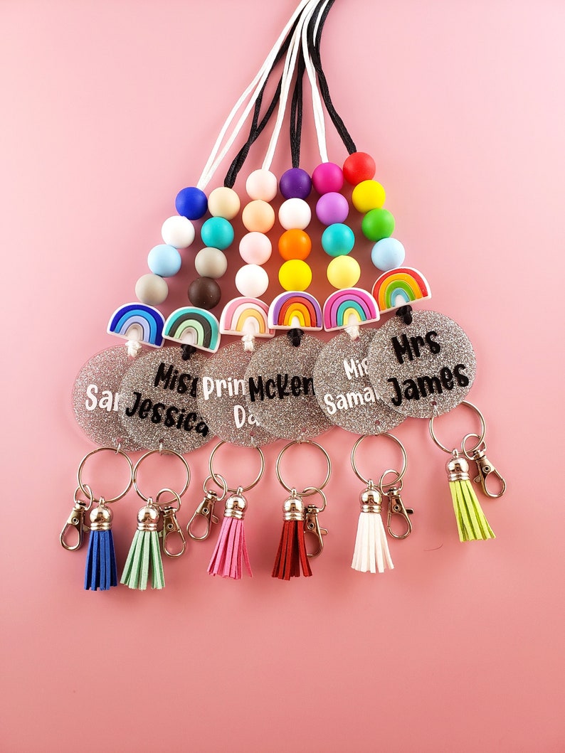 Custom Lanyard Rainbow Acrylic Lanyard Personalized Etsy