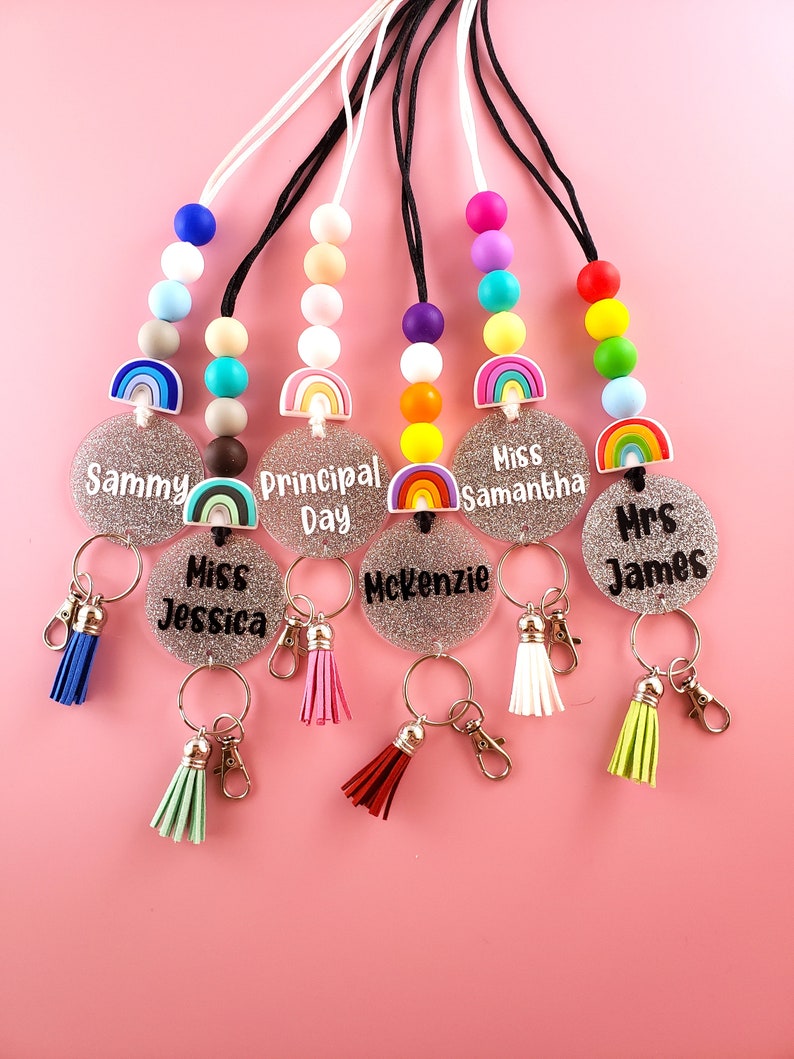 Custom Lanyard Rainbow Acrylic Lanyard Personalized Etsy