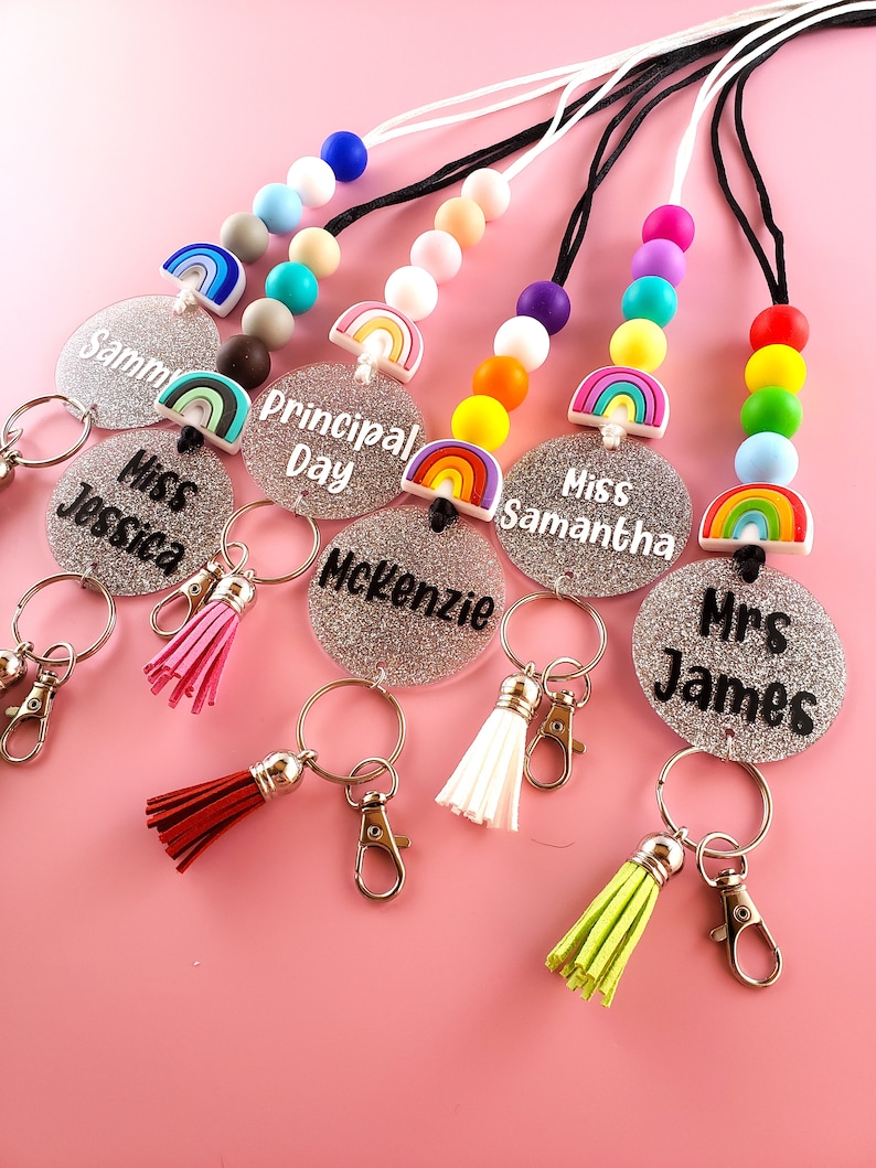 Custom Lanyard Rainbow Acrylic Lanyard Personalized Etsy