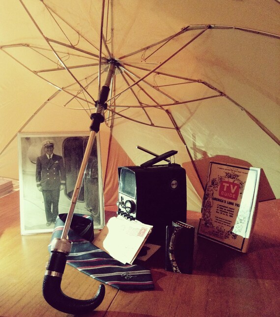 Vintage 1970s Golden Brown Umbrella