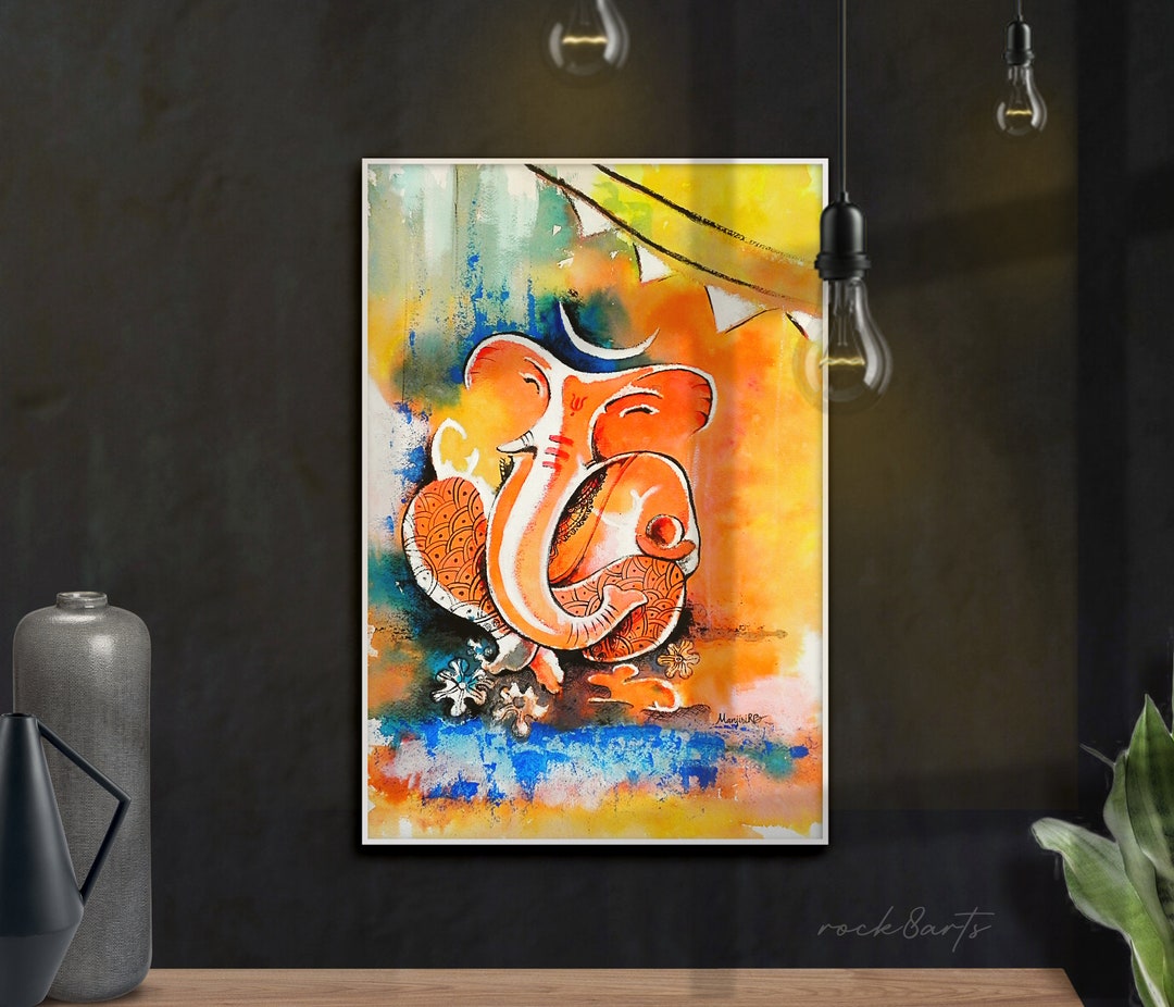 Ganesha Wall Art Modern Hindu God Ganesha Art Print Abstract Etsy