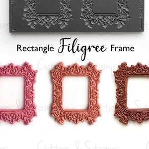 FILIGREE Rectangle Frame Texture Mat and Cutter | Clay pattern stamps | Heart cutter for polymer clay | clay texture imprint |