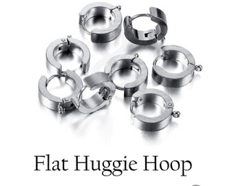 13mm Dia Flat Huggie Hoop earring Finding (10pcs) | Stainless steel  earring stud Base | Earring Findings |