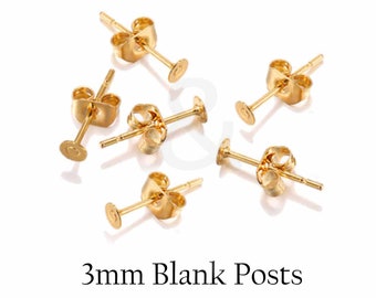 3mm Blank Earring post and Backs (20pcs) | Stainless steel  earring stud Base | Earring Findings | Jewellery Findings