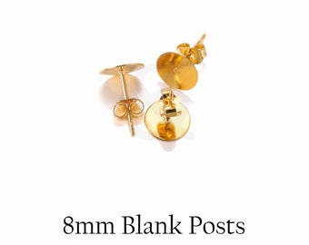 8mm Blank Earring post and Backs (20pcs) | Stainless steel  earring stud Base | Earring Findings |