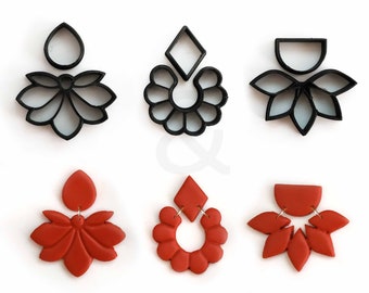 Floral Polymer Clay Cutter set of 6 | Clay Shape Cutter with Detailing | Unique clay cutter | DIY Craft tools | Polymer clay Earring cutter|