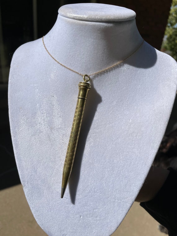 Antique Gold Filled Pen Pencil Pendant Gem
