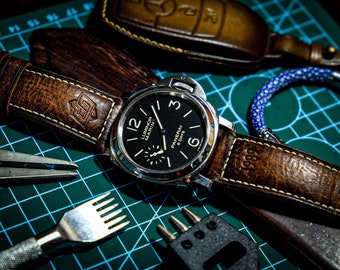 Vintage brown patina leather watch strap for Panerai