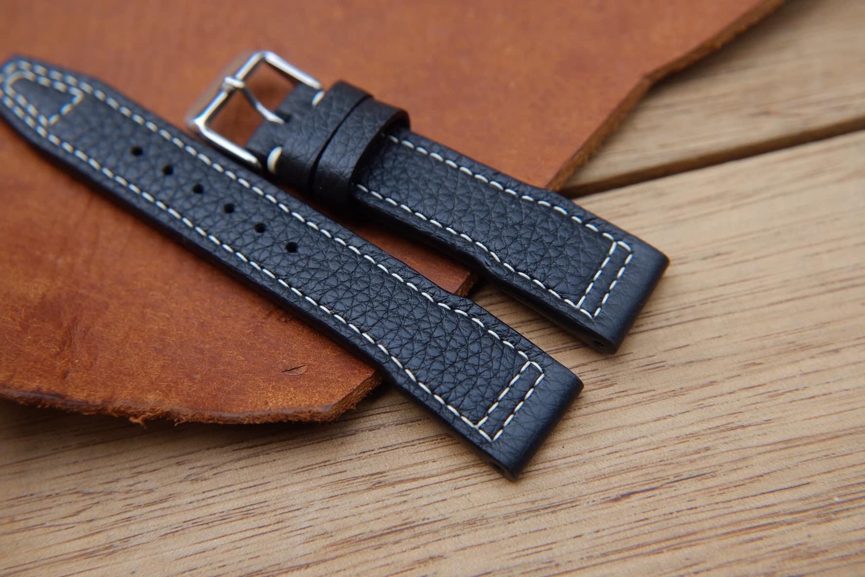 Black italian togo leather pilot strap handmade watch strap Etsy
