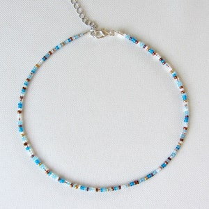 Beaded choker Blue gold Beach Jewelry Choker Necklace Bead Choker Seed Bead Choker Chokers Hippie Beads Necklace Handmade Summer necklaces