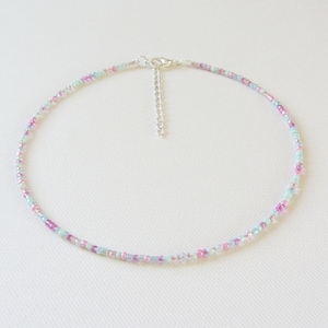 Pink and green beaded choker necklace