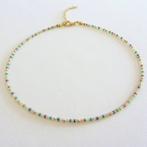 Green and orange seed beaded choker necklace, Autumn jewelry, Gift for woman
