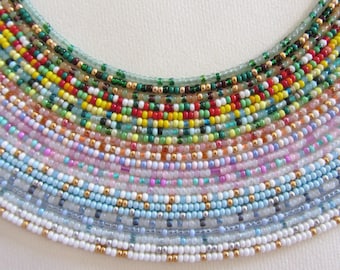 Seed bead choker, Stainless steel necklace, Mixed beaded choker, 14k gold necklace, Summer necklace