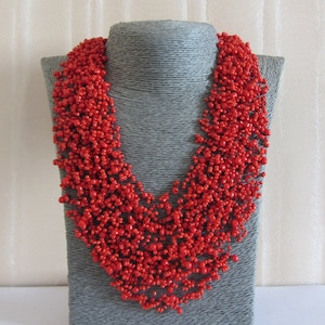 Red Necklace Necklaces handmade jewelry choker air necklace Netted Bead Necklace Statement Necklace Birthday gift inspirational women gift