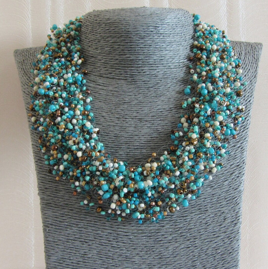 Colorful Beaded Necklace, Turquoise Seed Bead Necklace, Chunky Necklace ...