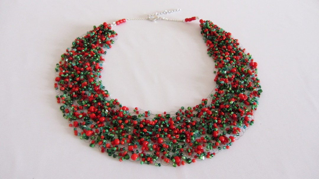 Red Green Beaded Christmas Necklace Gift for Women to My - Etsy