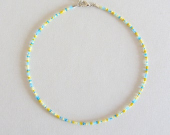 Blue & Yellow beaded choker Seed Bead Choker spring beads choker necklace minimalist choker beaded necklace hippie jewelry boho chokers