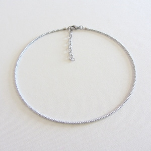 Silver choker necklace, Beaded choker, Seed bead necklace, Stainless steel jewelry