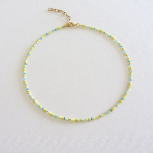 Yellow and blue seed bead choker necklace, Boho jewelry, Necklaces for women, Beaded necklace, 14k gold plated