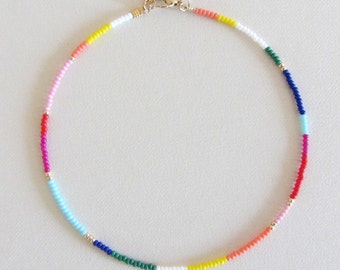 Beaded choker rainbow bead choker choker necklace hippie colorful choker boho chokers seed bead choker colorful beaded choker beach jewelry