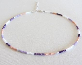 Beaded choker rainbow bead choker necklace purple bead choker hippie colorful choker boho chokers seed bead colorful beaded beach jewelry