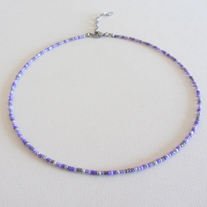 Paarse rocailleschoker, roestvrijstalen chokerketting, violette zilveren ketting, ketting voor vrouwen